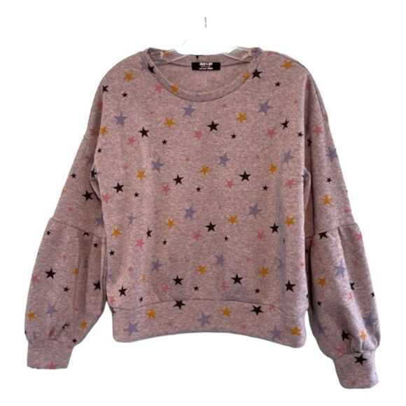 Jolie & Joy Star Print Graphic Sweatshirt Gray Multi-Color Puff Long Sleeve M - Picture 1 of 7